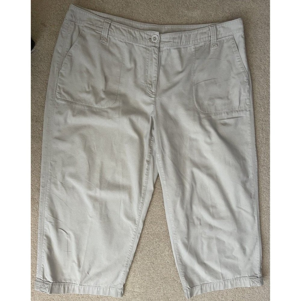 Eileen Fisher Woman’s Sz L 12-14 Beige Tan Wide Straight Leg Capri Cropped Pants